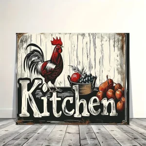 Charming farmhouse kitchen canvas, chicken and food design