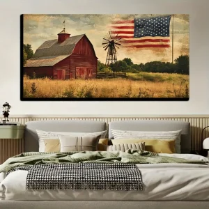 American style country farmhouse canvas art with American flag