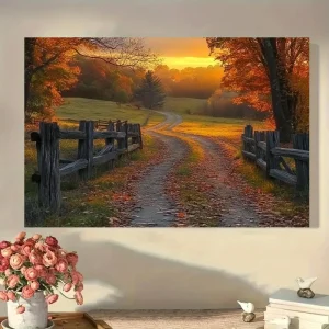 Autumn landscape canvas  art, vibrant autumn foliage scenery