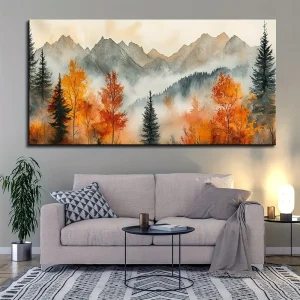 Vintage watercolor country landscape canvas painting