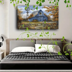 Country farmhouse blue barn, scenery