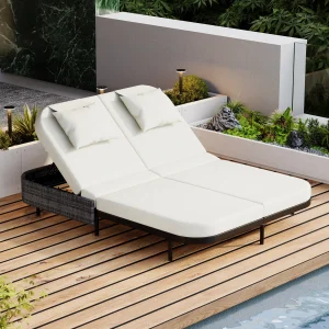 Patio Rattan Daybed with 5-Position Adjustable Backrest
