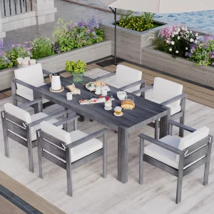 7-Piece Patio Dining Table Set ,6 armchair