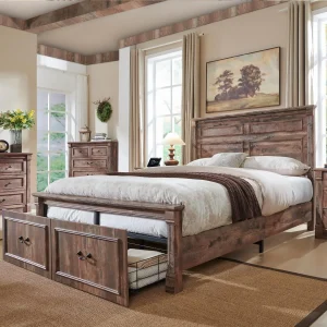 Farmhouse Queen Size Bed Frame, & 2 Large Storage Drawers