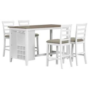 5-Pieces Dining Table Set With Bar Wine Compartment