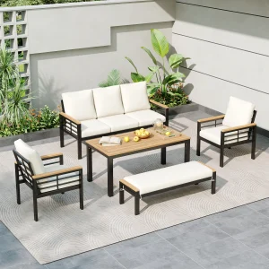 5 Pieces Outdoor Furniture Set with 3-Seat Sofa